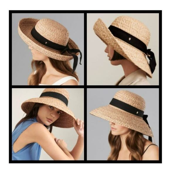 Helen Kaminski Classic 5 Raffia Sun Hat Natural Blk Ribbon Beach Coastal Resort - Picture 10 of 10